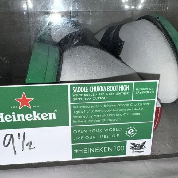 US 9.5 🔥 Heineken100 x Mark McNairy Saddle Boots Collectable Original clean box - Picture 8 of 12